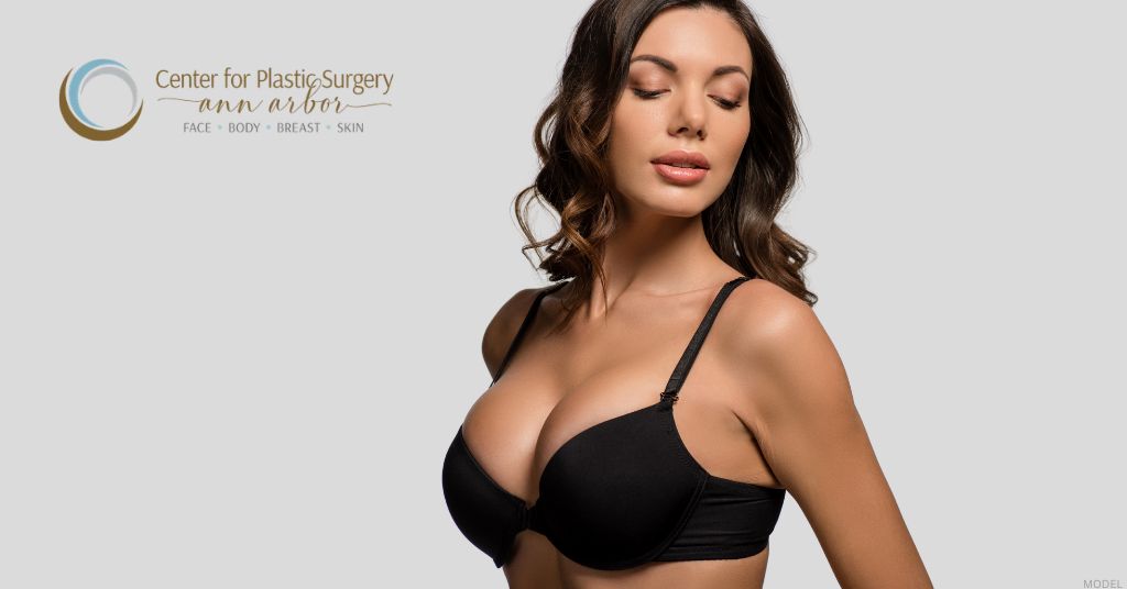 Woman after breast augmentation (model)