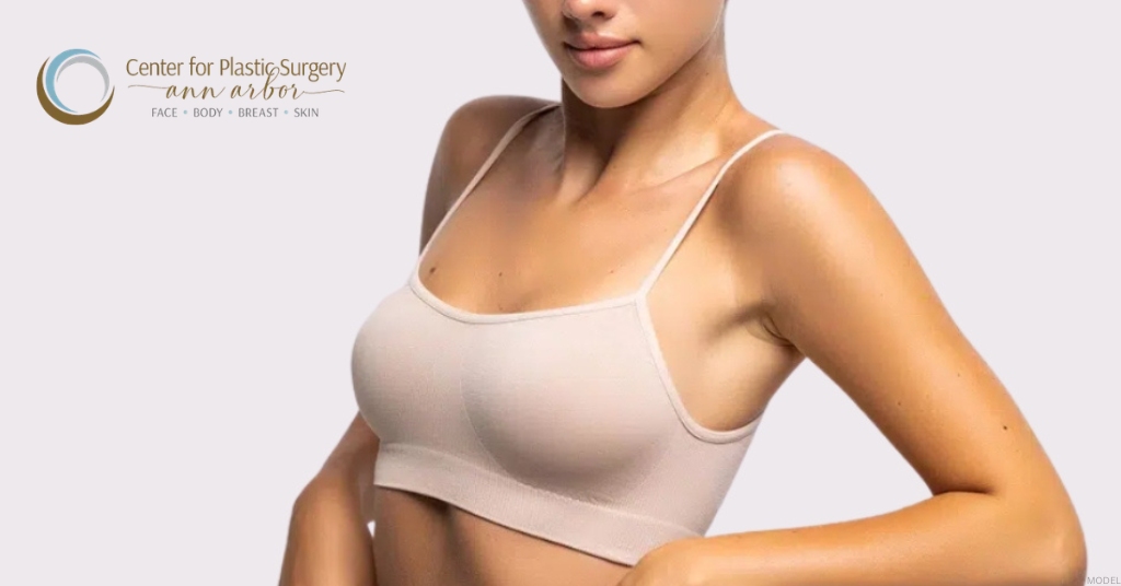 Woman after breast augmentation (model)