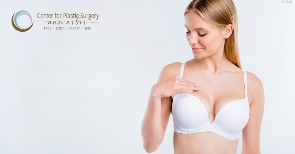 Woman after breast augmentation (model)