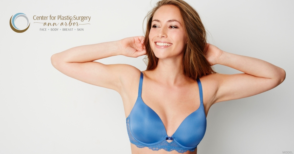 Woman after breast augmentation (model)